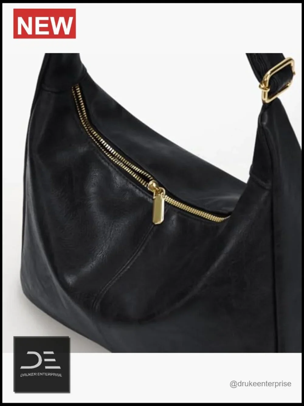 PU Leather Slouchy Hobo Shoulder Bag with Zipper Large Capacity